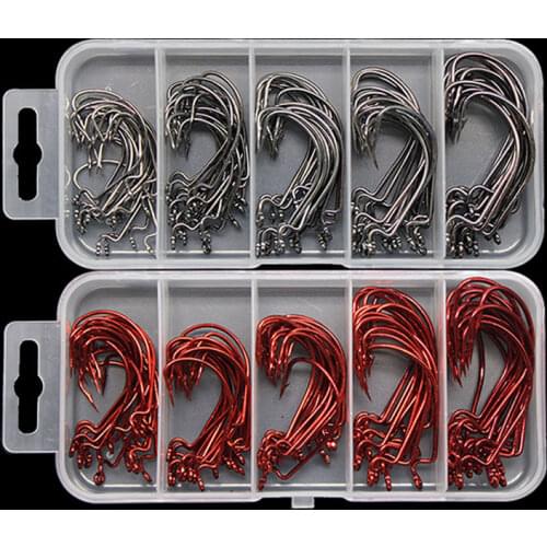 AS 100pcs/lot Fishing Soft Worm Hooks Texan Hooks High Carbon Steel Wide Super Lock Fishhooks Lure Softjerk Hooks Fishing Tackle