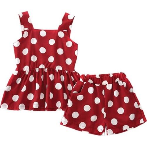 Baby Girl Clothes Summer Baby Girls Casual Sleeveless Polka Dot Print Vest T-shirt Tops+Shorts Suits Costume Set