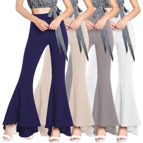 Autumn 2018 Fashion Trousers Women High Waist Bell Bottom Pants Flare Pants Wide Leg Pants Plus Big Size Gray Black White Female