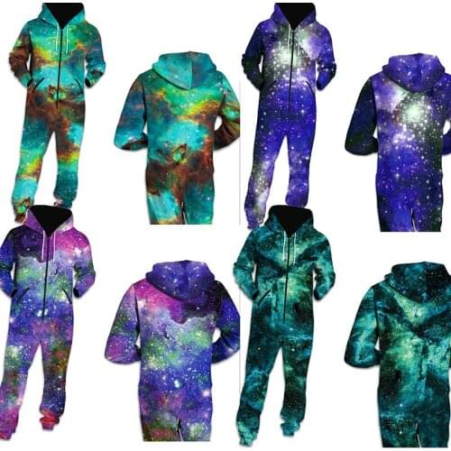 Adult 3D Aurora Printed Onesie Pajamas Winter Unisex Zip Jumpsuit Galaxy Hooded Polar light Onesie Thick Loungewear Romper
