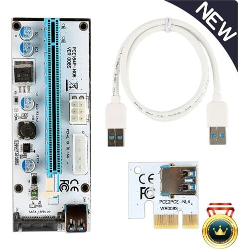 VER008S 60CM PCI-E Riser Card 008S PCI Express 1X To 16X Extension 4Pin 6Pin 15Pin SATA Power LED For Video Card