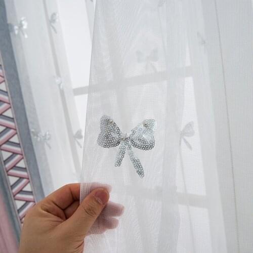 Nordic Style Sequined Butterfly Embroidered Window Screen Simple and Modern Curtain Gauze for Living Room and Bedroom
