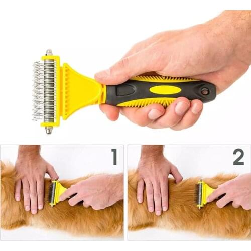 New Safe Dog Dematting Comb Cat Hair Brush Double Sided Fur Knot Cutter Dog Grooming Shedding Tools for Pet Hair Tangles Removal