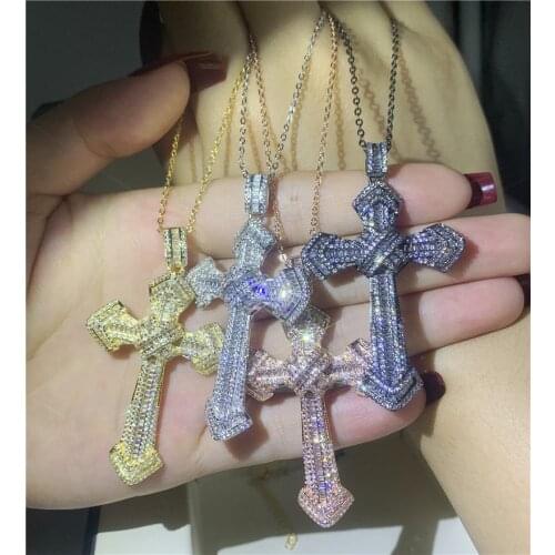 4 style Luxury Big Cross Pendant AAAAA cz 925 silver Filled Party Anniversary Pendants with necalace for women Men Jewelry