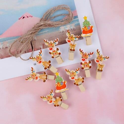 Christmas Tree Elk Wooden Clip Photo Paper Postcard Craft DIY Clips 10Pcs/set
