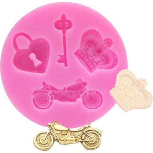 Lock key crown motorcycle Silicone Mold Fondant Cake Decorating Tool Sugarcraft Chocolate Cakes Mould Gum paste Cupcake Bakeware