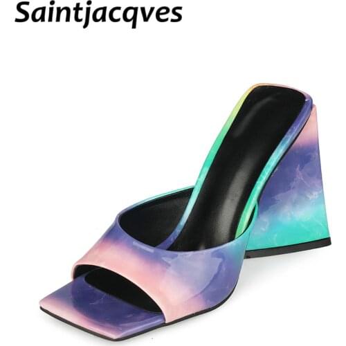 New Patent Leather Super High Heel Womens Sandals Party Nightclub Mixed Color Open-toed Ladies Slippers Sandels for Women 45