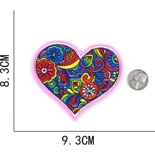 DIY Embroidered Heart Pink Psychedelic Swirls Daisy Flowers Love Sewing Iron on Patch Plant Leaf Vine Winding Hot Melt Glue Back