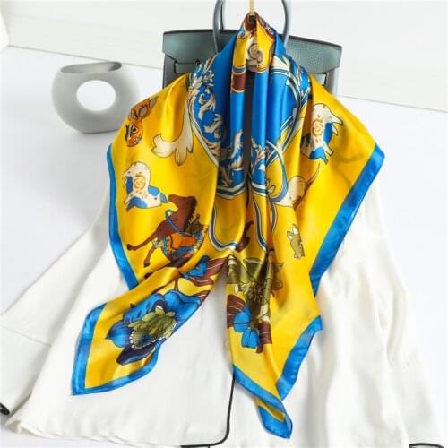 Silk Scarf Square Lady Neck Shawl Hijab Wrap Large Headband Design Animal Print Foulard Pashmina Bandana Spring Neckerchief