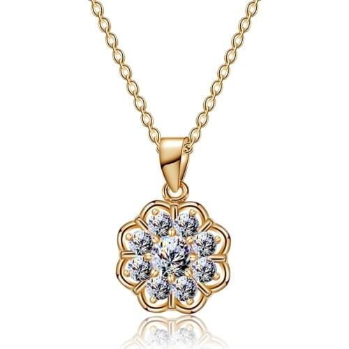 Trendy Link Chain Clear Round Crystal Pendant Necklace Fashion Design Flower Jewelry Zircon Necklaces For Women Gift Kettingen
