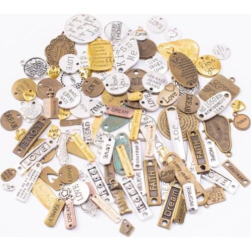 200grams Vintage silver color bronze gold word inspirational charms pendant for bracelet earring necklace diy jewelry making