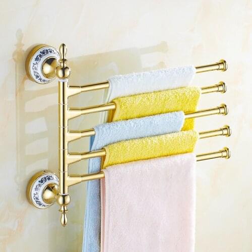 Euro style Towel Bar Rotating Towel Rack Diamond Gold chrome Wall-Mounted towel shelf Bathroom Accessories
