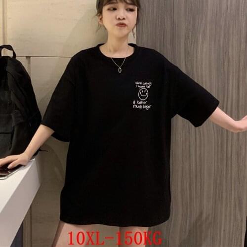 Large size womens T-shirt plus size 7XL 8XL 9XL 10XL summer round neck short sleeve loose black and white blue big T-shirt top