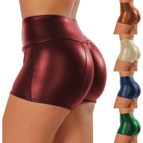 Womens Fashionable Sexy Pure Color Pu-leather Hot Pants Blouses Shorts High Waist Elasticity Sports Yoga Shorts Female Шорты