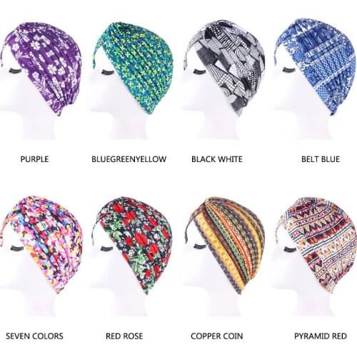 Women Print Flower Knot Hair Caps Ruffle Hat Beanie Scarf Turban Head Wrap Knitted Night Sleeping Cap Hair Loss Accessories