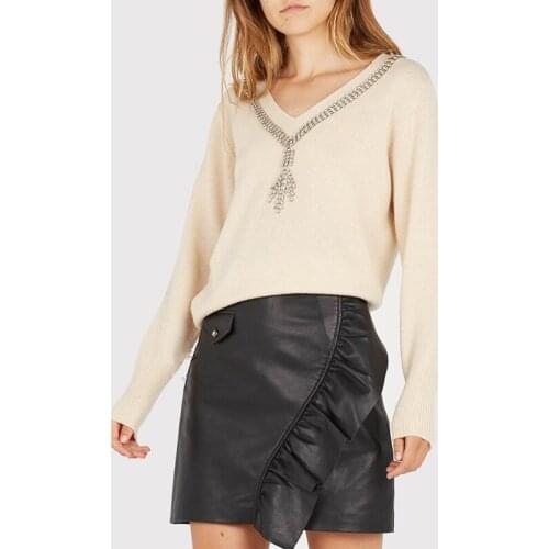 Patads French light luxury wool sweater sweet diamond studded V-neck temperament nun autumn and winter pu00338