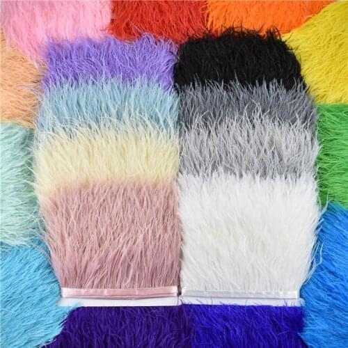 1Meters Natural Ostrich Feather Fringe Trim 8-10cm Colored Fluffy Feathers Dress Sewing Trimmings Clothes Decor Party Decoration