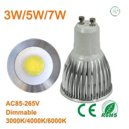 1 pcs Free High Power gu10 led Spotlight natural white 4000K 3W 5W 7W dimmable led cob bulb lamp 6500K for living room lighting
