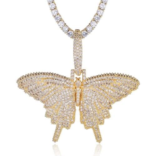 100% Micro Zircon Hip Hop Shining Butterfly Pendant Necklace For Men Jewelry Party Zircon Tennis Chain Wholesale Dropshipping