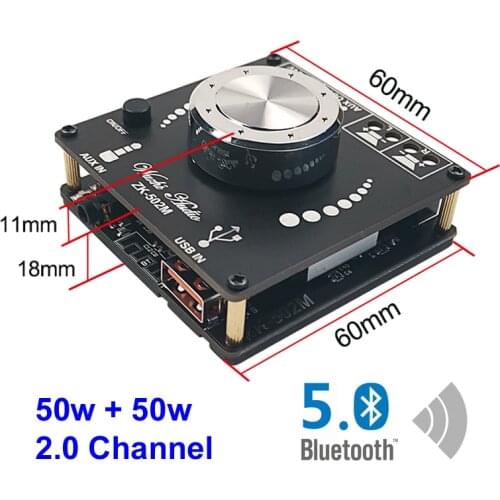 2*50W Bluetooth 5.0 Digital Audio Power Amplifier Class D 10W~100W 2.0 Channel HiFi Stereo Mini USB Music Sound Card AMP