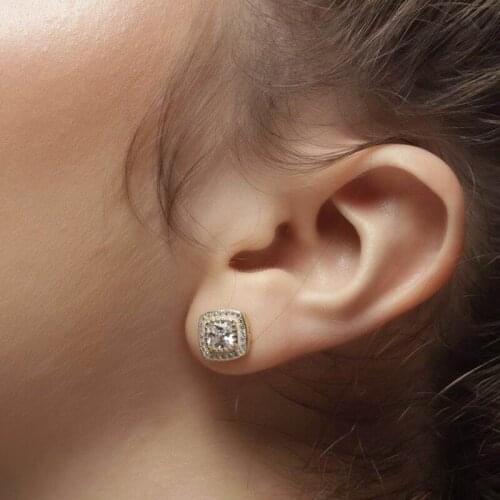 2021 Classic Shiny Pink White Crystal Cubic Zircon Stud Earrings Elegant Luxury Cz Earrings For Women Fine Valentines Gift