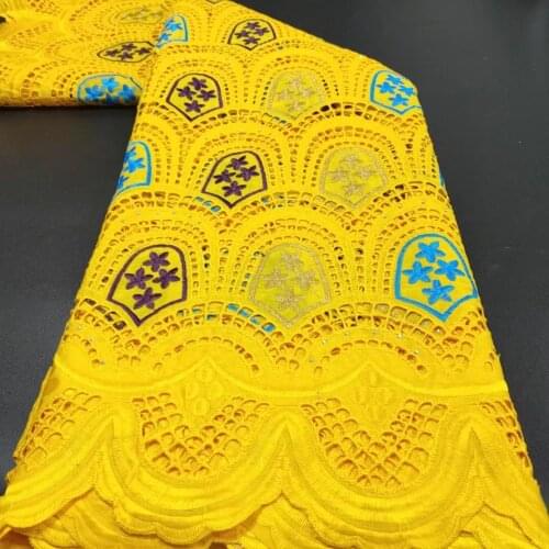 5 Yards Swiss Voile Lace Fabric Latest Heavy Beaded Embroidery African Wedding 100% Cotton Popular Dubai Style for dress
