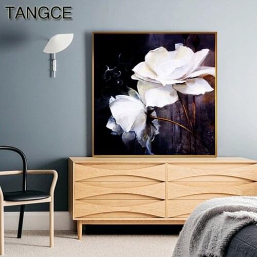 Abstract Blooming White Rose In Darkness Canvas Painting Vintage Poster Print For Living Room Bedroom Wall Art Quadro Decorativo