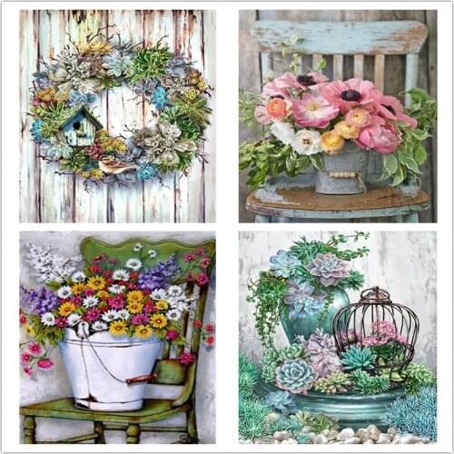 LUOVIZEM 5D Diamond Painting Retro Potting Full Square/Round Drill Flower Embroidery Cross Stitch Home Decor Painting