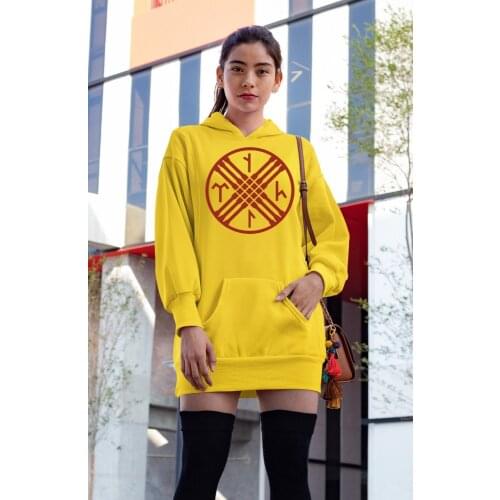 Angemiel Wear Red Göktürkçe Turkish Write Yellow Dress Sweatshirt Tunik