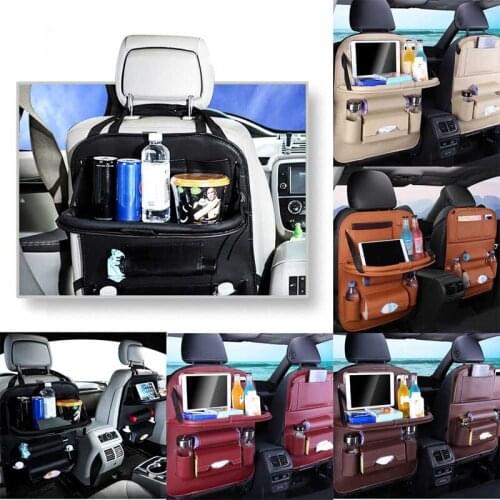 Car Seat Back Organizer Foldable Dining Table Tray Tablet PU Leather Car Seat Storage Bag Multiunction Pocket Car Supplies