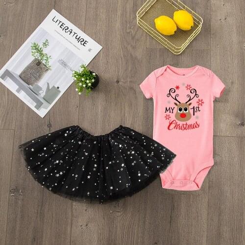 Newborn Baby First Christmas Bodysuit + Lovely Fluffy Soft Tulle Tutu Skirt Clothing Set Fashion Infant Bebe Navidad Ropa
