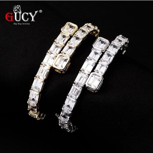 GUCY Mens AAA Cubic Zirconia Tennis Bracelet Chain Hip Hop Jewelry 1 Row Gold Silver Color CZ Bracelet Link Birthday Gift