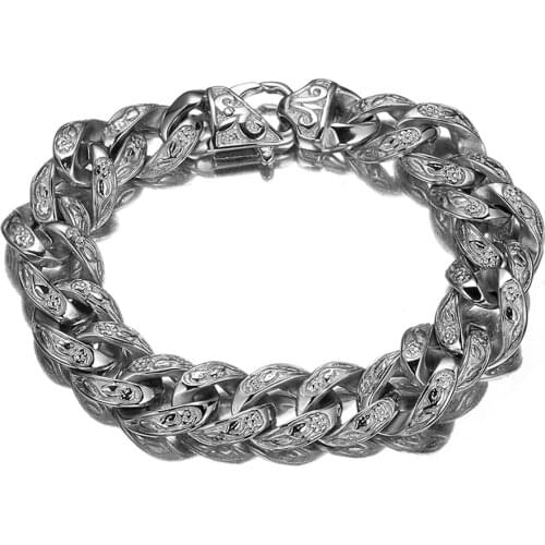 Granny Chic High Quality Silver Color Rolo Chain With Stainless Steel Bracelet Fashion Mens Cuff Jewelry 15mm*9"