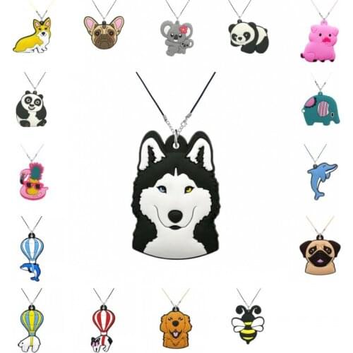 1PCS PVC Necklace kawaii animal cartoon pattern necklaces dog Panda dolphin pig creative charms Rope chain girl boy neck pendant