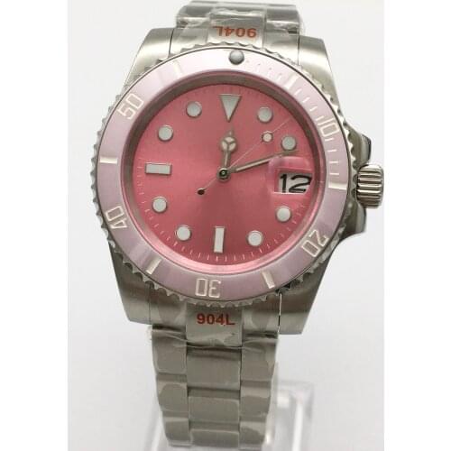 40mm Pink Dial Luminous Marking Date Automatic Watch Mens Mechanical Watch Clock Stainless Steel Oyster Bracelet