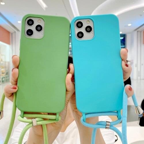 Candy Color Lanyard Phone Case For iPhone 12 11 Pro Max XR XS Max X 7 8Plus 12Mini 12Pro 11 Soft Crossbody Strap Soft Back Cover