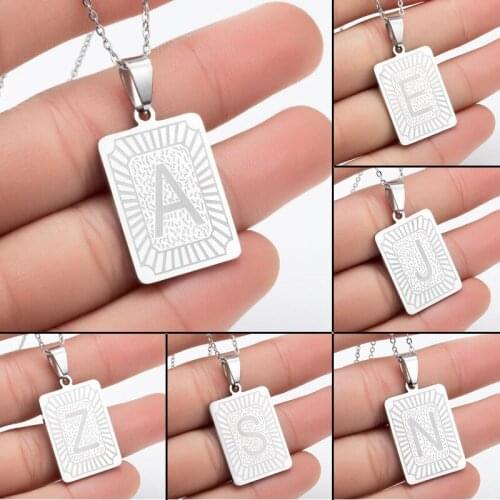 Stainless Steel A To Z 26 Letters Square Necklace for Women Alphabet Pendant Necklaces Friends Family Gift Jewelry Dropshipping