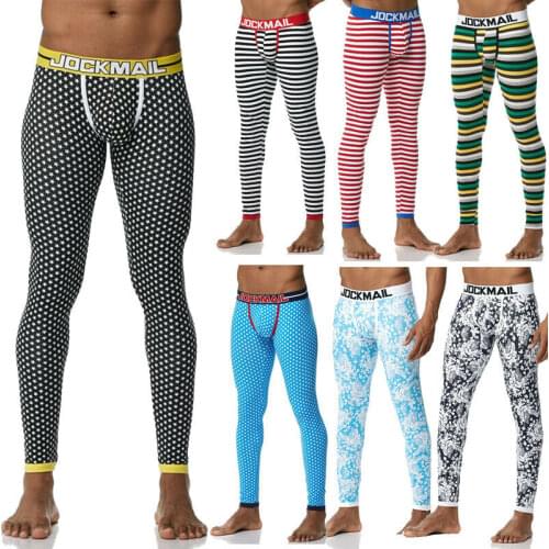 Jockmail Long Johns Mens Fashion Stripe Printing Rainbow Leaf Pattern Thermo Underwear Pants Mens Leggings Thermal UnderPants