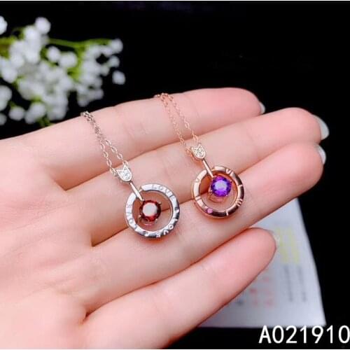 KJJEAXCMY boutique jewelry 925 sterling silver inlaid Garnet and Amethyst necklace two wear Womens pendant popular