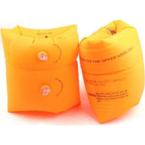 2Pc Yellow Kids Adult Thicken PVC Swimming Arm Ring Safety Inflatable Roll Up Arm Band Swimming Armband Floaties Aid Water Wings