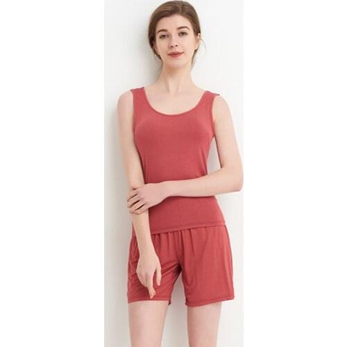 M-4XL Large Women Pajama Sets Modal Pijama Sleeveless Sleepwear Summer Nightwear Femme 2 Pieces Sets With Chest Pad Homewear