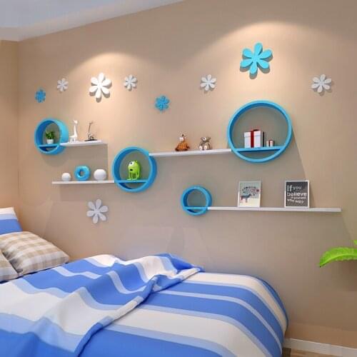 Creative Grid Frame Round TV Background Wall Decorative Wall Shelve Shelf Decor Household Items Kitchen Spice Rack