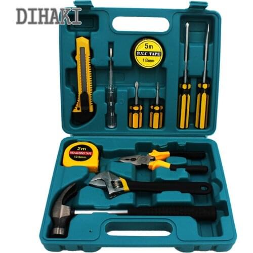 12 pc Hand Tool Set Combination Electric Tester Pen /Screwdriver/Utility knife/Tape measure/Wrench/Hammer/Plier Home Repair Tool