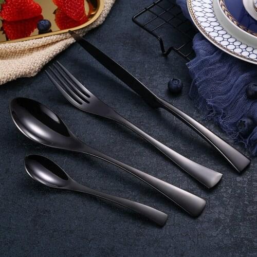 Black Kitchen Cutlery Spoon Fork Knife Set Tableware Dinnerware Set Gold Stainless Steel Complete Dinner Set Travel Cutlery