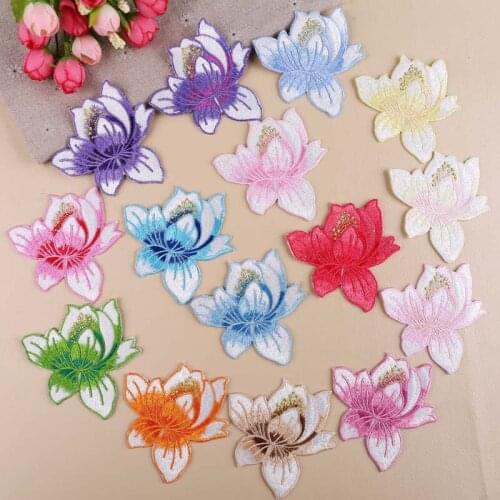 20pcs/lot Embroidery Patches Women Clothing Decoration Accessories Cute Lily Flowers Plant Diy Iron Heat Transfer Applique