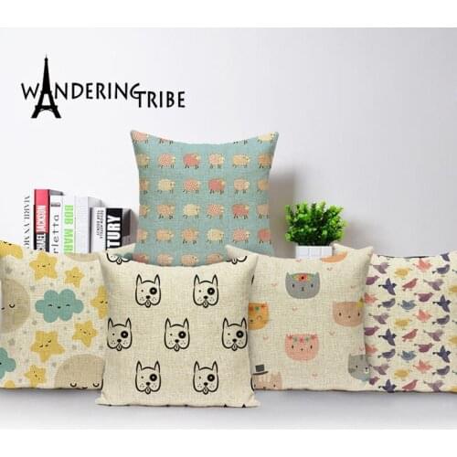 Animal Pillowcase Cartoon Decorative Cushion Cover Green Living Room Cushions Pillows Dog Cat Pillow Covers Flax Kissen 45*45