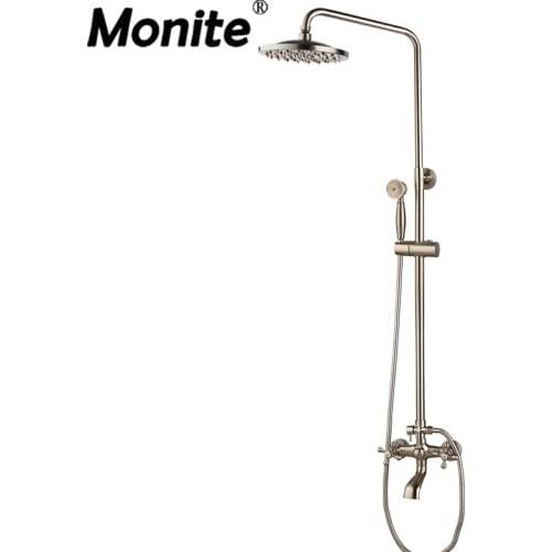 Monite Nickel Brushed Adjustable Rain Shower Bar Wall Mounted Shower Faucet Cold and Hot Water Mixer Shower sets