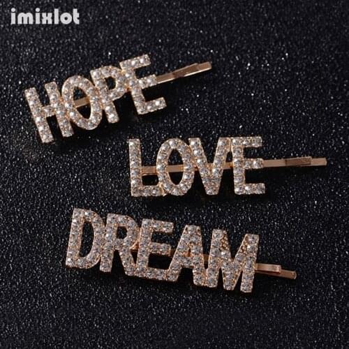 New Hairpins Shiny Crystal Rhinestones Word Letters Hair Clips Women BB Barrettes Hairgrip Hair Accessories Clips Clamp 3pcs