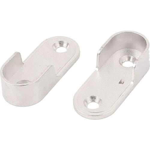 Oval Wardrobe Hanging Rail Rod End Bracket Support Silver Tone Pair