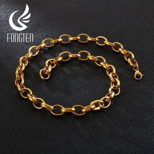 Fongten Round Chain Choker Necklace Men Stainless Steel Gothic Style Hip Hop Male Necklaces Jewelry Best Friends Gift 2020